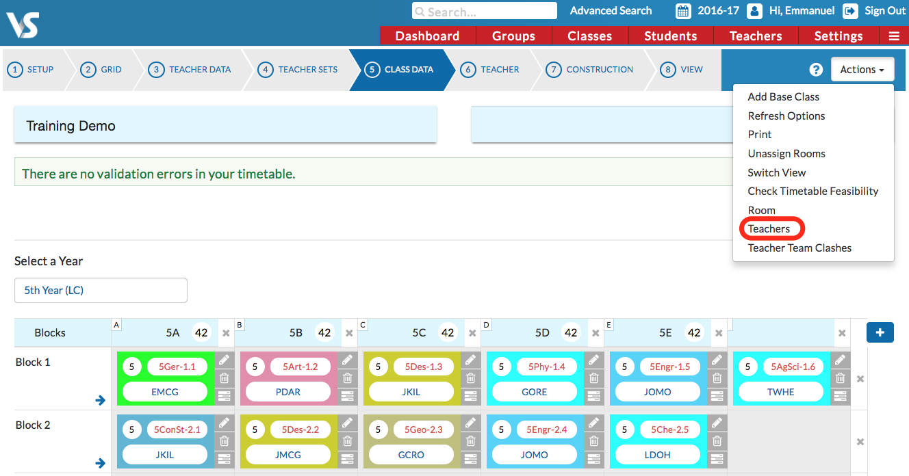 Timetable Block Lesson Percentage (Teacher Statistics)